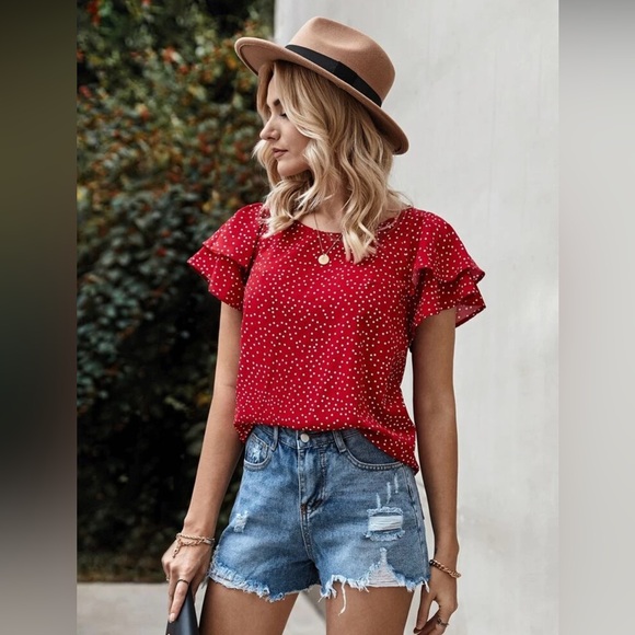 SHEIN polka dot butterfly sleeve Blouse size small - Picture 3 of 6